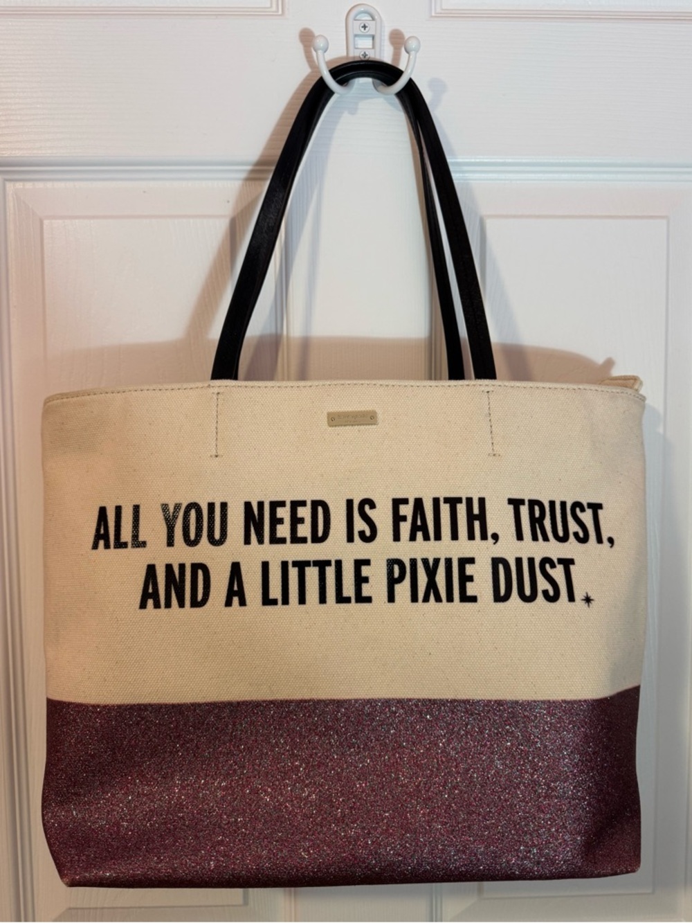 Kate Spade All You Need Is Faith Trust And Pixie Dust Glitter Large Tote Purse